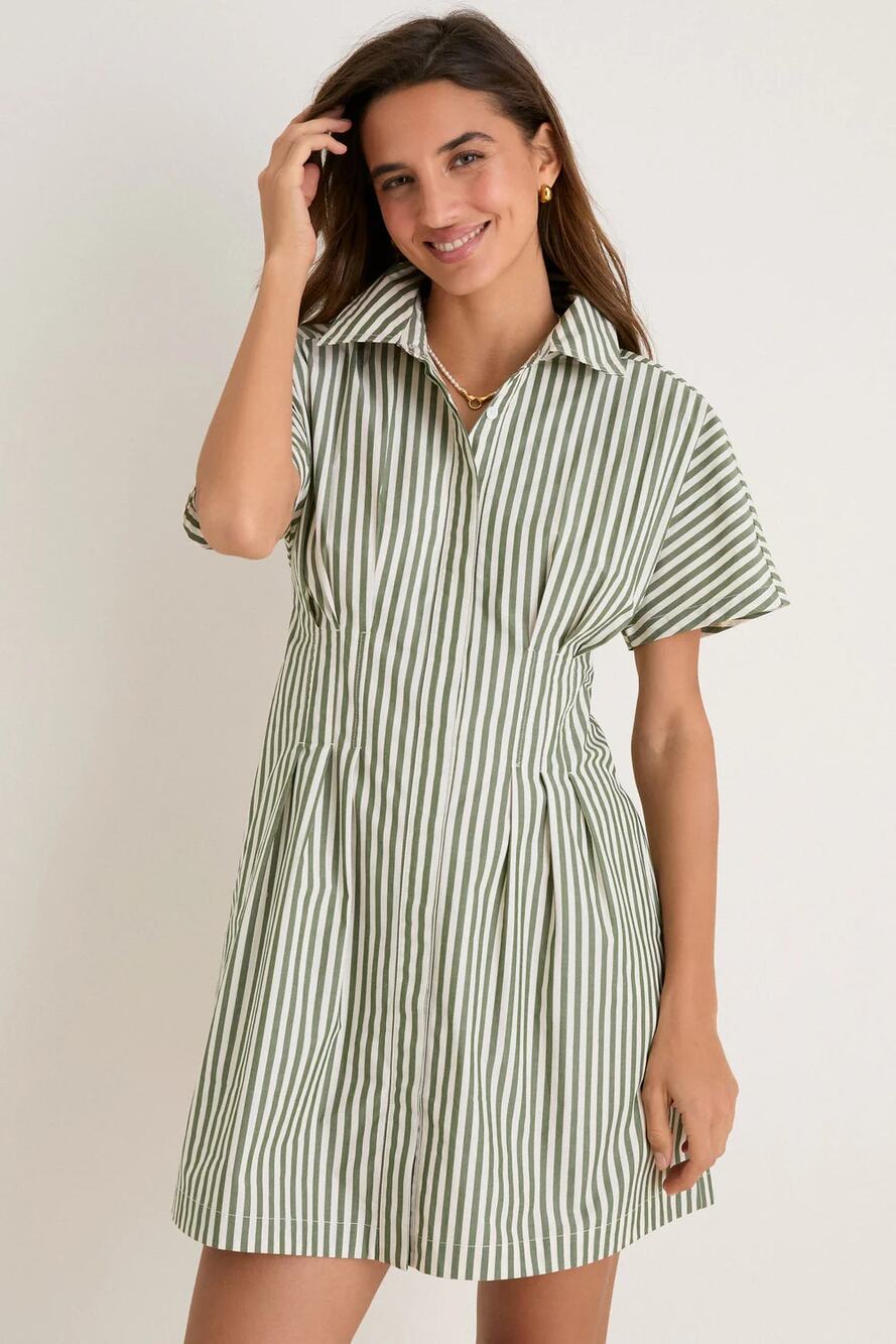 NWT Tuckernuck Callie Cap Sleeve Cotton Poplin Mini Dress Jardin Stripe Small - Picture 1 of 7